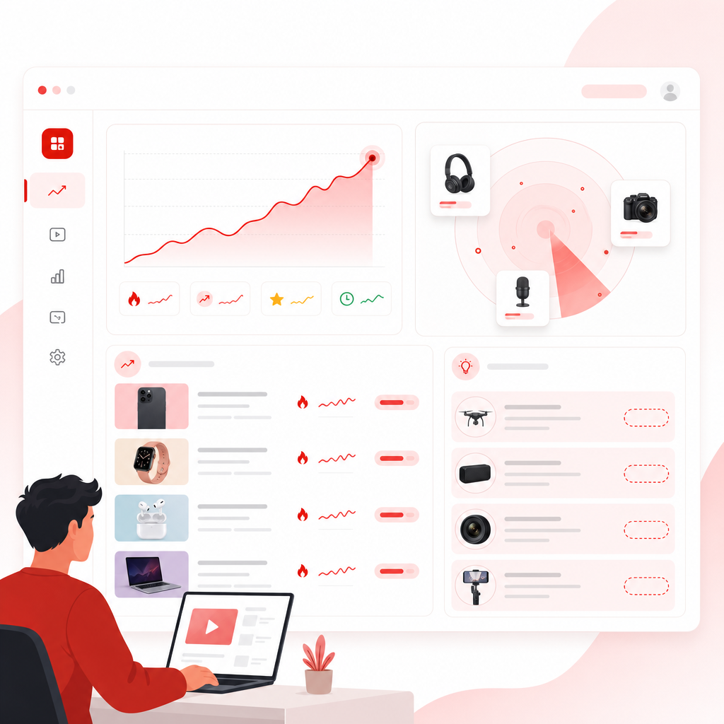Illustration of GapTube.ai identifying content gaps for product review YouTube videos.