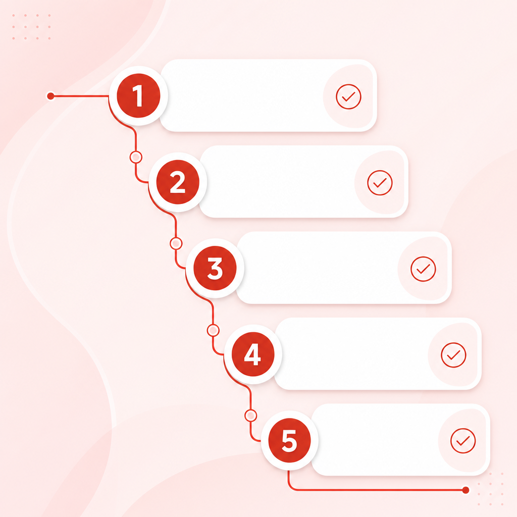 Illustration showing a five-step learning pathway for using YouTube analytics and repeatable decisions.