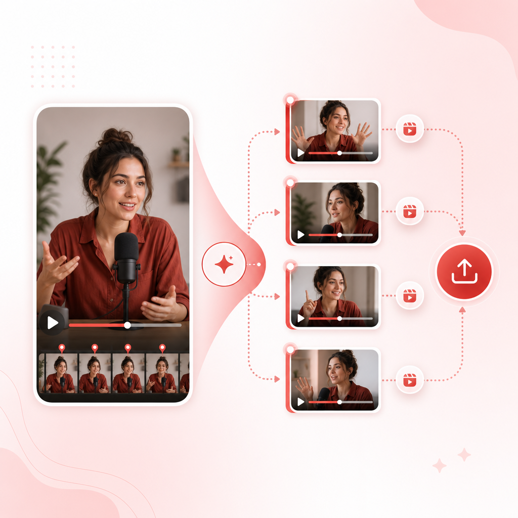 Illustration showing key moments extracted from long-form content into bite-sized clips.
