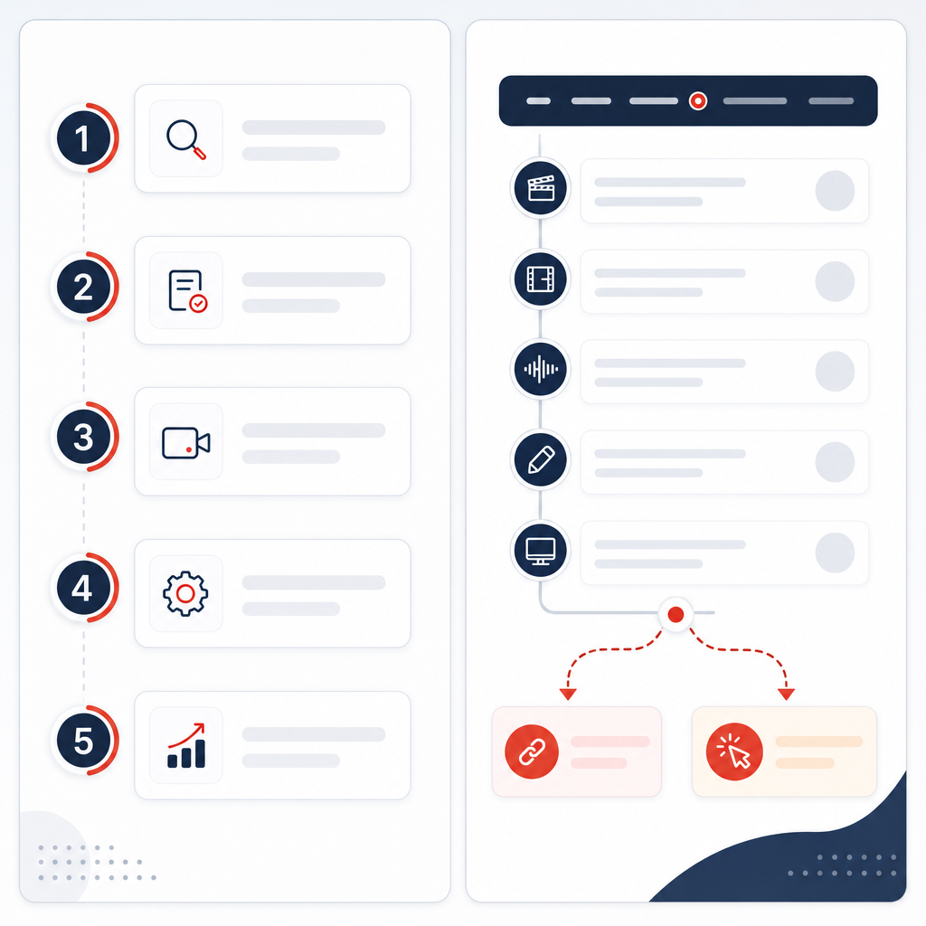 Illustration showing a minute-by-minute workflow for planning an affiliate YouTube video.