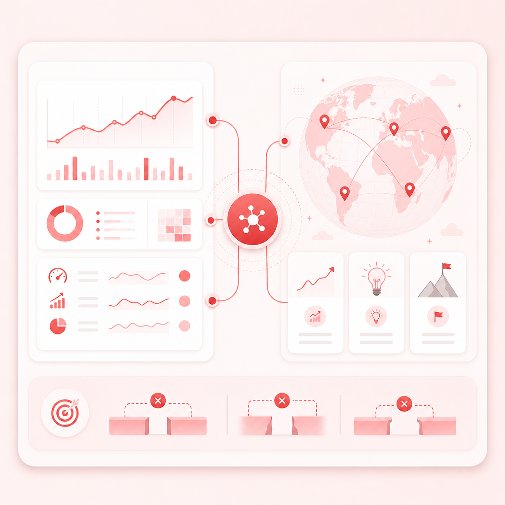 Illustration showing analytics turning into trends and actionable content ideas for agencies.