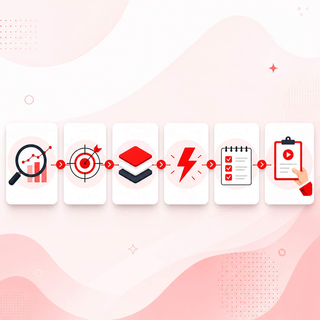 Illustration representing the GapCoach step-by-step workflow from content gaps to video plans.