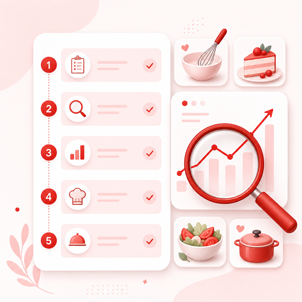 Illustration representing a five-step workflow for finding YouTube trending content gaps and turning them into video ideas.
