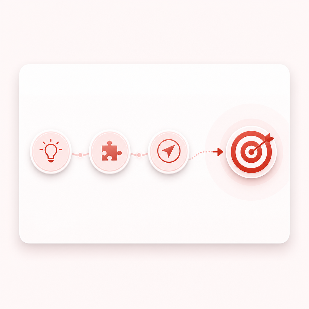 Illustration of discover-opportunity, surface-gap, and generate-direction outcomes connected to a strategy target.