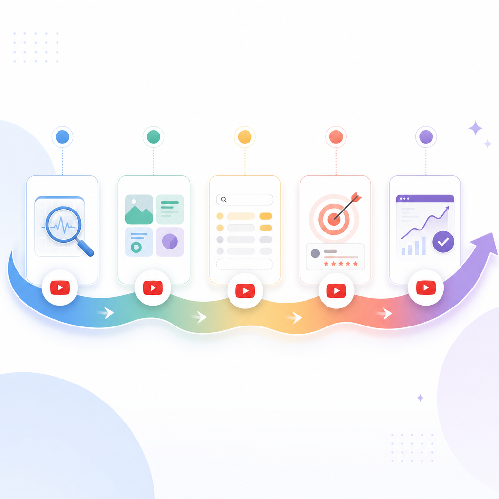 Illustration representing a fast YouTube workflow to discover trending gaps and optimize video publishing.