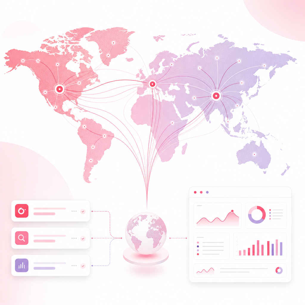 Illustration showing GapTube.ai helping discover content opportunities with global trend scanning and keyword clusters.